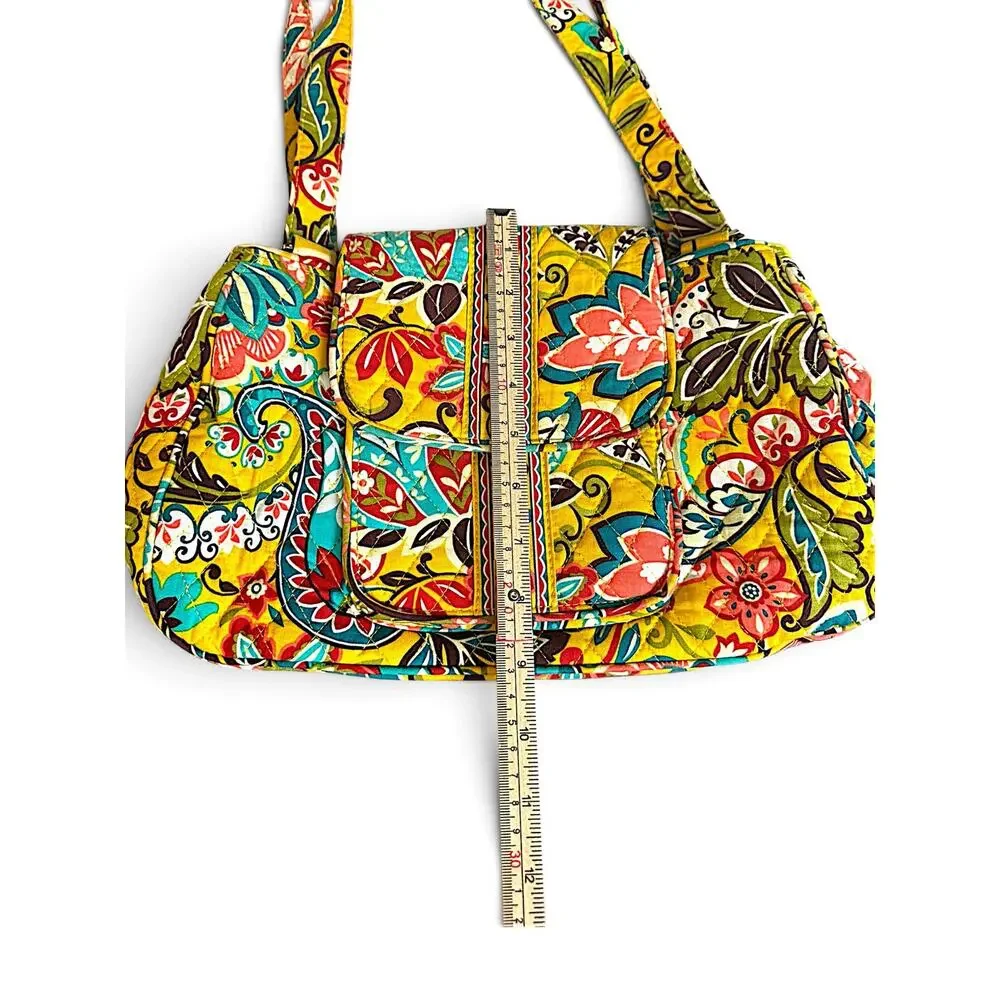 Vera Bradley Yellow Provincial Quilted Shoulder Bag Purse Floral Multi Pocket